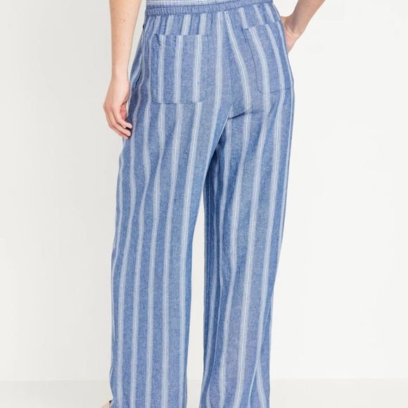 NWT OLD NAVY High-Waisted Linen-Blend Wide-Leg Pants Color:   Multi-Blue Stripe - Picture 2 of 7